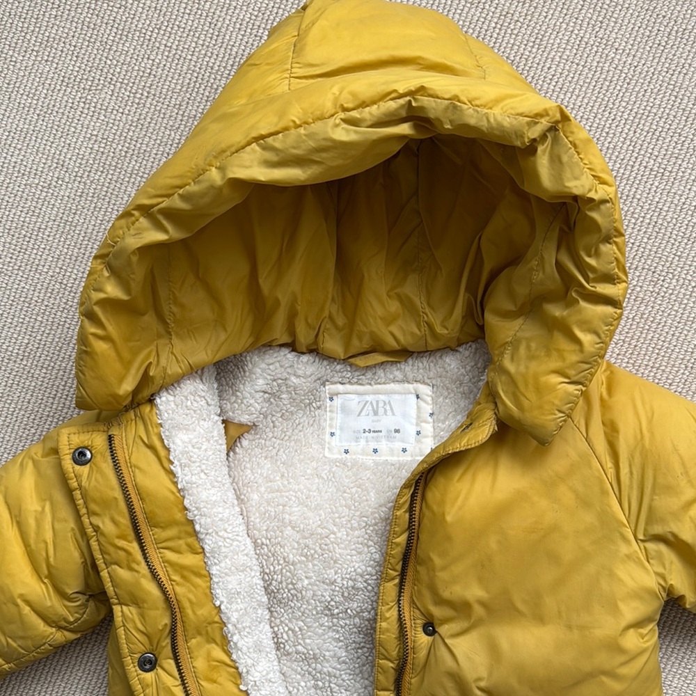 Zara Kids Mustard Hooded Puffer Jacket